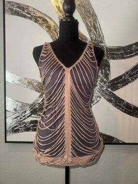 Love Notes Beige/Taupe Gray Distressed Scoop Neck Tank